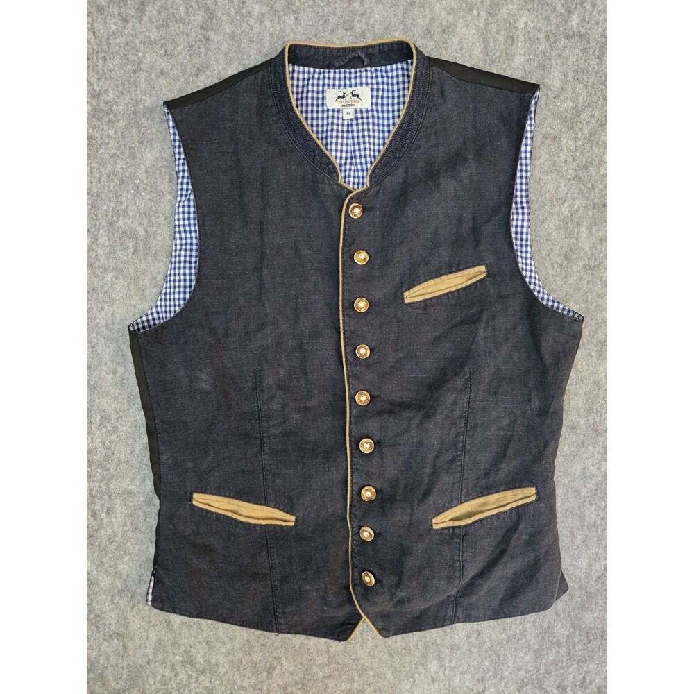 Men's Country Maddox Trachten Loden Tyrol National Linen Gilet Waistcoat Sz 48